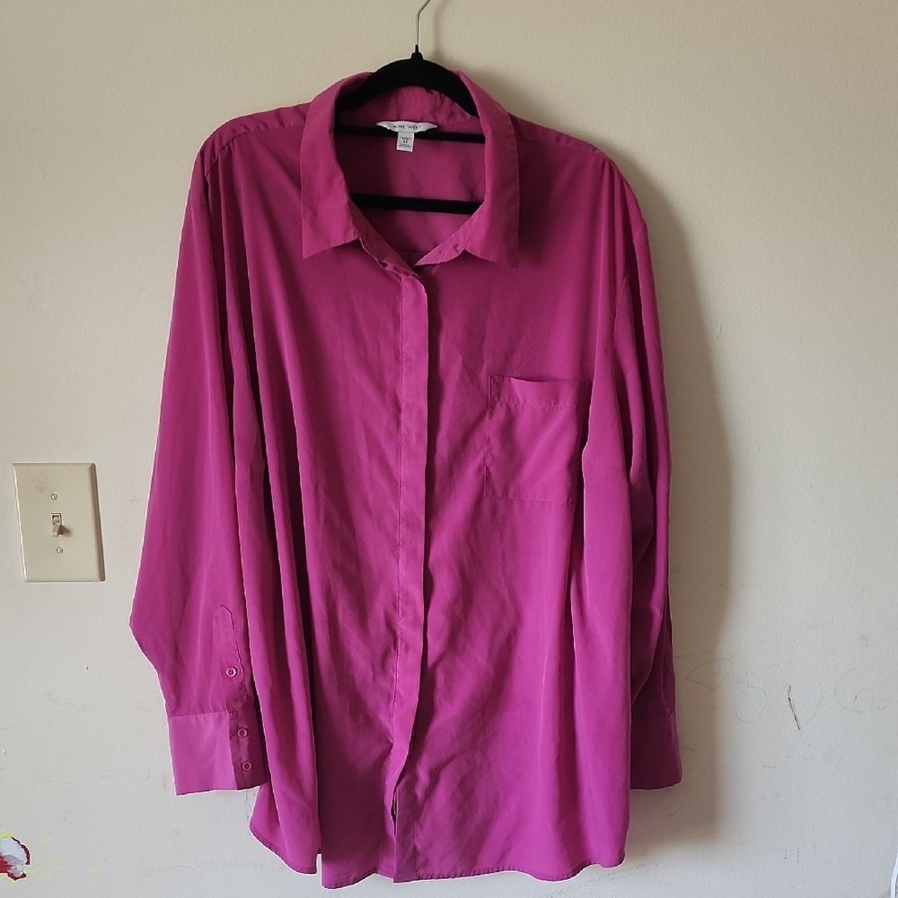 Nine West Pink Casual Button Down Shirt with Long Sleeves